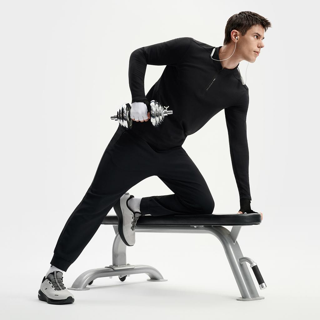 Fila Fitness Simple Fashion Sports Casual Versatile Knitted Long Sleeve T-Shirt Men Tops Deep-Black A11M541203FBK