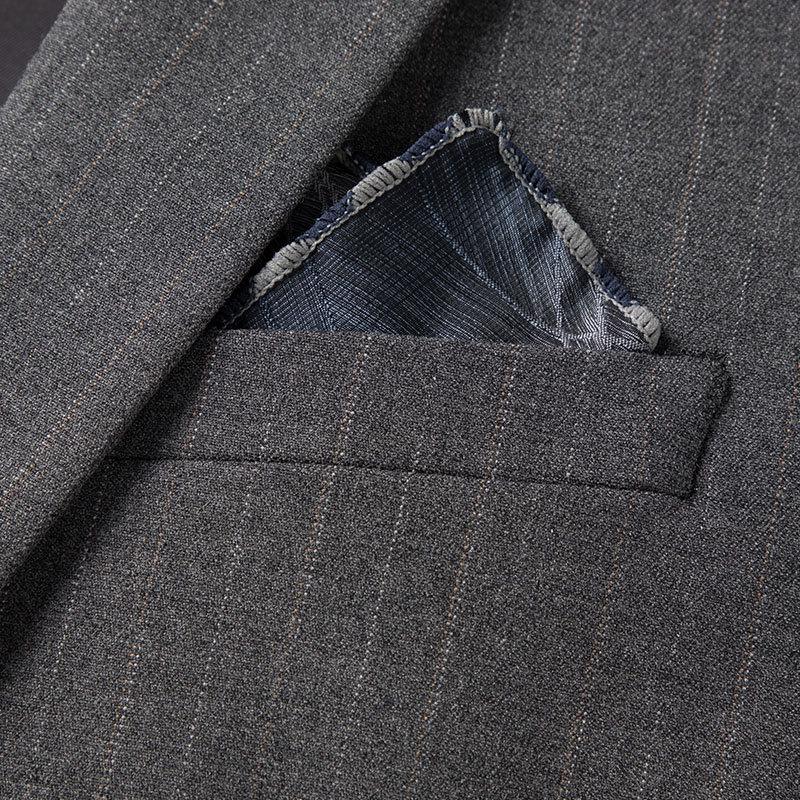 2025 Men's Grey Stripe Slim Fit Embroidered Three-Piece Suit - Korean Style Wedding Best Man Formal Wear