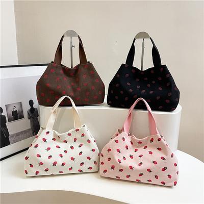 Large-capacity Bag Women's 2025 Summer New Corduroy Strawberry Print Going Out Versatile Shoulder Bag Commuter Tote Bag