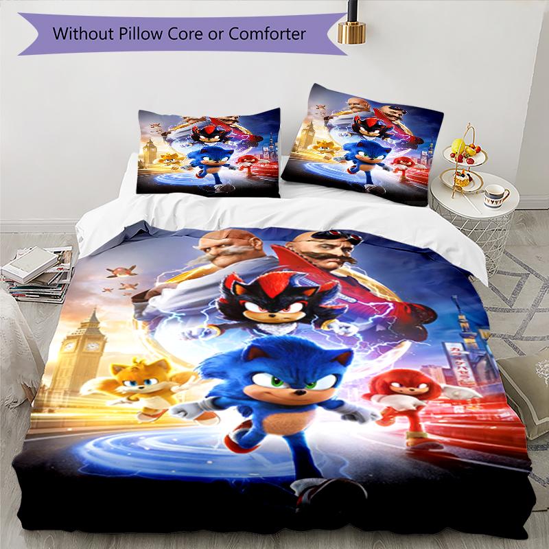 3pcs Sonic1 Design Cover Set - HD Printed Bedding with 1 Cover and 2 Pillowcases - Perfect for Home and Dorm Decor