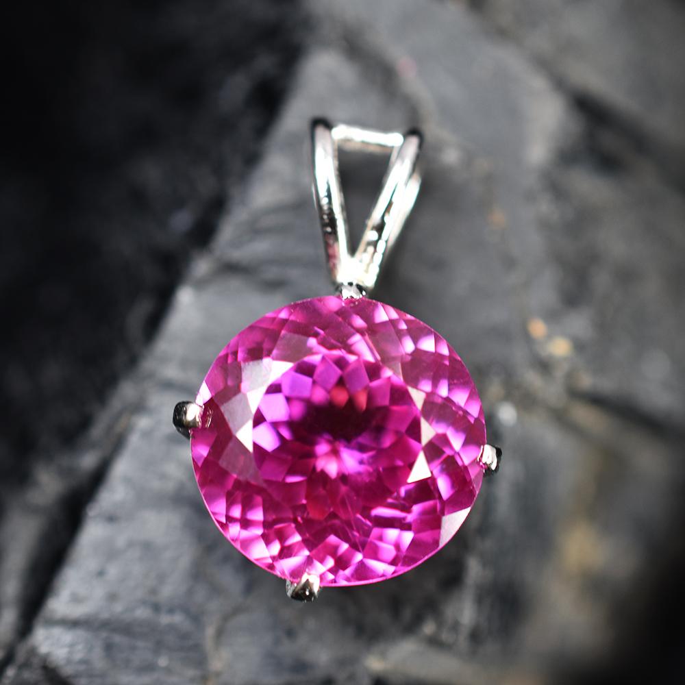 

Natural Pink Tourmaline 17ct 925 Sterling Silver Pendant Certified 12.3 mm approx. рожевий