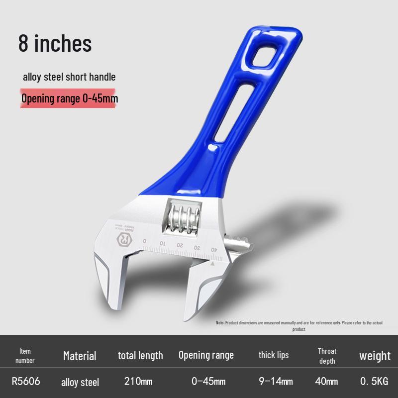 Short Handle Large Opening Adjustable Multifunctional Wrench for Bathroom