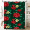 Red Roses Shower Curtain Waterproof Fabric Bathroom Decor with Green Leaves Modern Kitchen Design Flower Print Wall Hanging Size