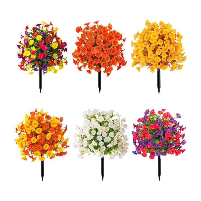 Artificial Plant Outdoor Artificial Morning Glory Flower Ground Stake Weather Resistant Plastic Flower For Garden Patio