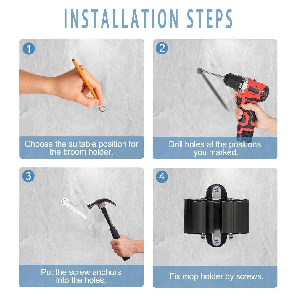 4Pcs with Screws Mop Storage Clips Rack Wall Mounted Brush Broom Hanger  Shelf Accessories