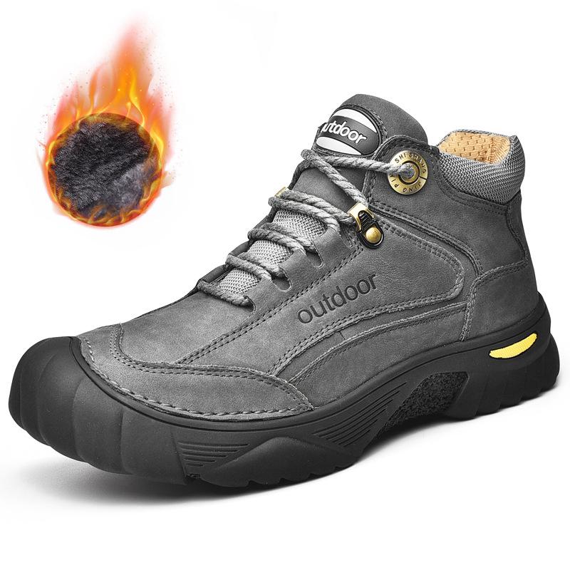 Outdoor Men's Boots Genuine Leather Casual Shoes Man Climbing Hiking Shoes Warm Winter Boots Men High Quality Platform Snow Boot