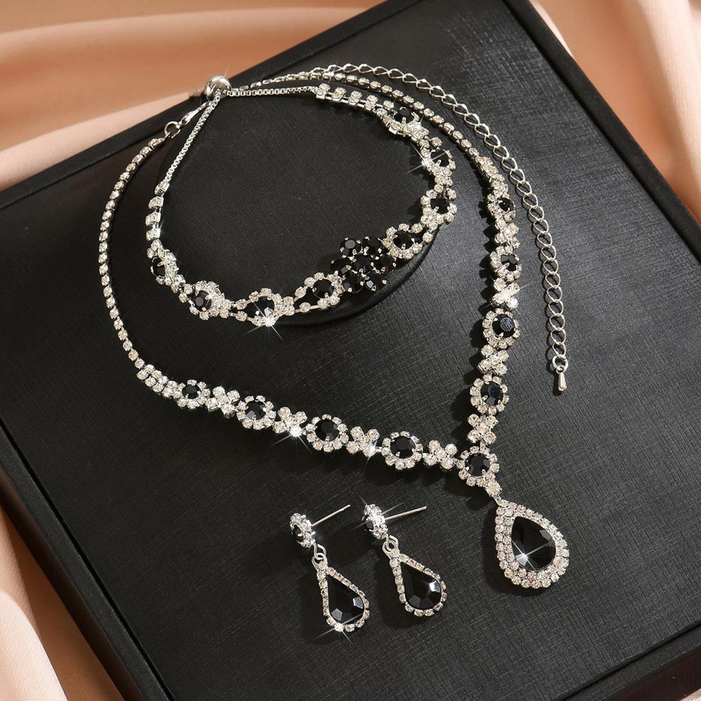4PC Women's Fashion Water Drop Set Necklace Earrings Bracelet Zircon Set Suitable for Wedding, Party, Festival Gifts