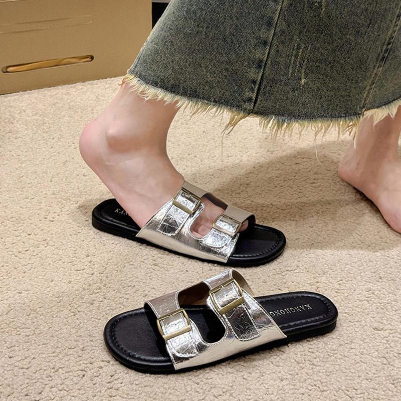 Fashion Beach Shoes Womens Slippers Outdoor Slides Pantofle Sabot Flat 2025 Soft Silver Casual Leisure Shoes Slippers Soft Summer Clogs