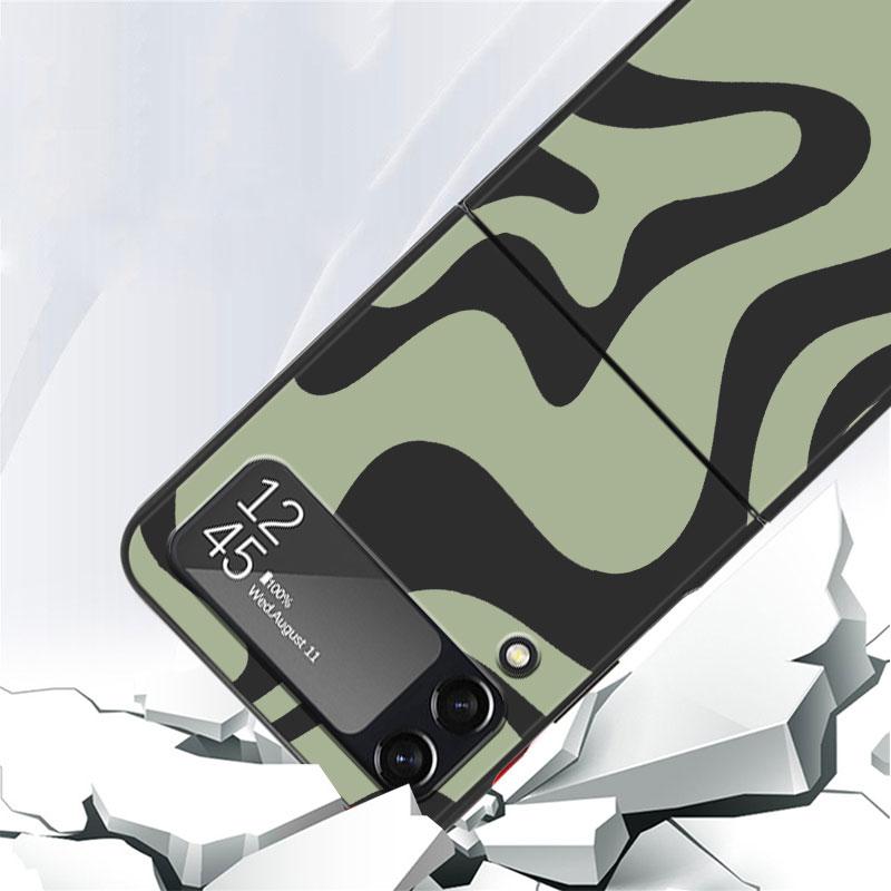 Luxushülle mit Ripple-Kuh-Textur für Samsung Galaxy Z Flip 3 4 5G Funda ZFlip 3 Schwarze PC Hartschalen-Handyhüllen