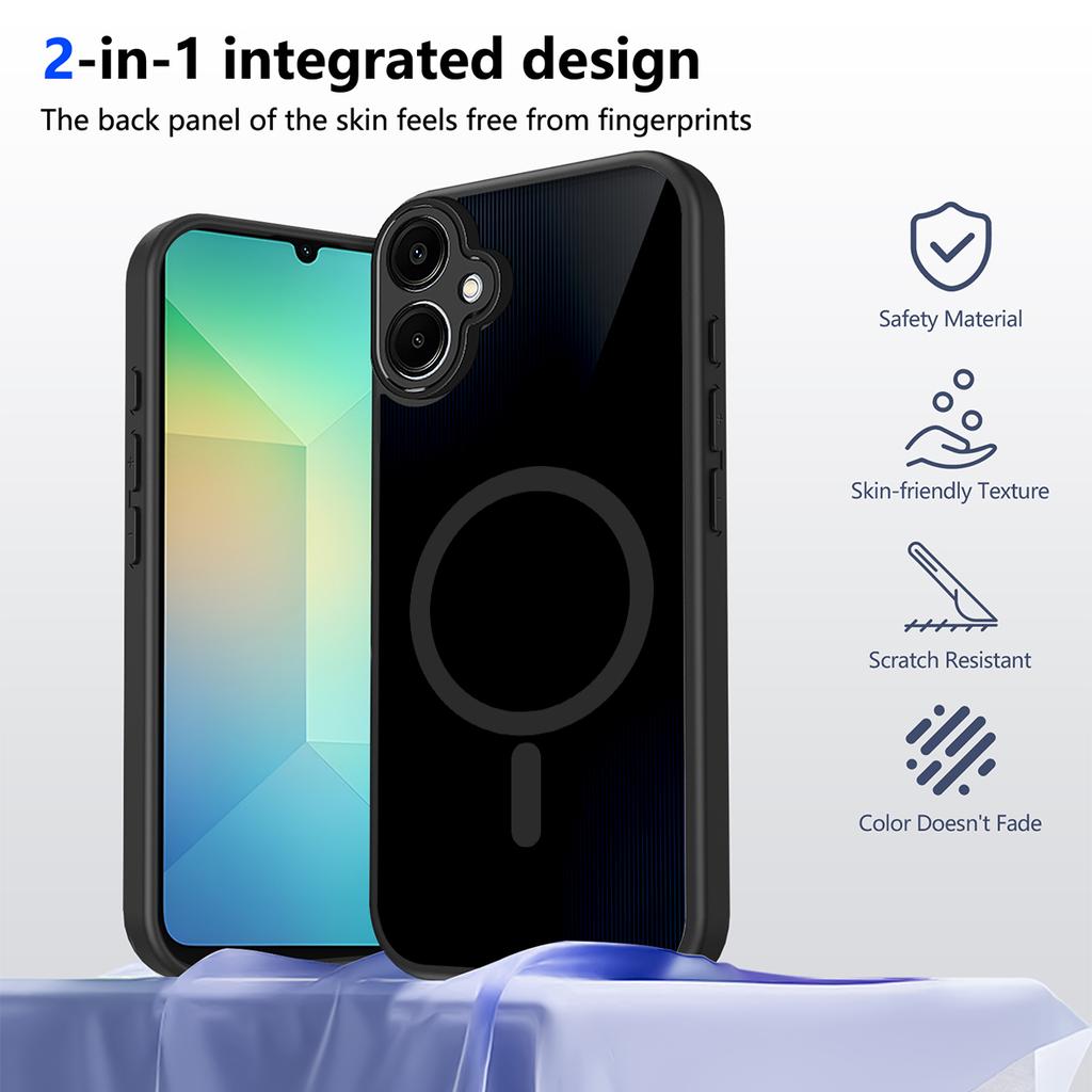 For Samsung Galaxy A06 5G Magnetic Case Skin Touch Matte Translucent PC + TPU Anti-Drop Phone Cover