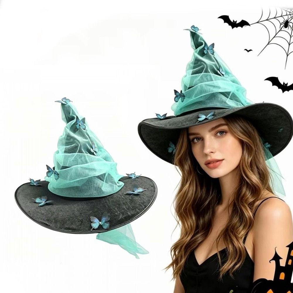 Pleated Halloween Party Butterfly Witch Gothic Wizard Cap Cosplay Dress Up Hat  Halloween Makeup