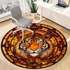 1 Stück Tiger Buntglas Büro Runder Teppich, Indoor-Matte Geeignet Für Büro, Unter Bürostühlen Schlafzimmer Wohnzimmer Heimdekoration, Raumdeko