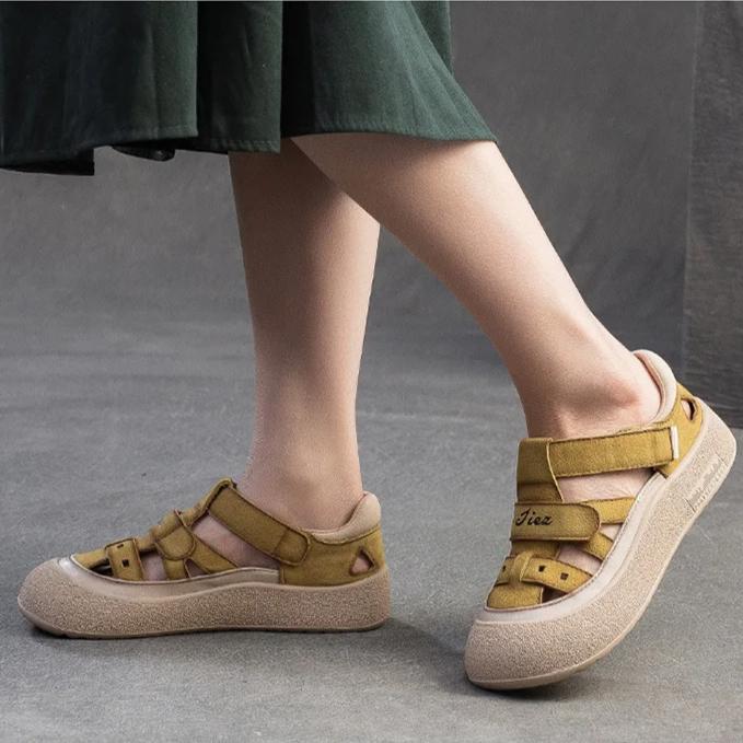 Johnature Comfortable Soft Sole Hollow-out Breathable Genuine Leather Leisure Sandals Versatile Women's Shoes