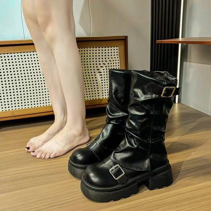Brown Versatile Thick-soled Heightening Martin Boots Women's New Spring and Autumn Winter Retro Giant Comfortable Mid-boots