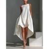 Women S Casual Solid Color Sleeveless Round Neck Irregular Flowy Long Dress