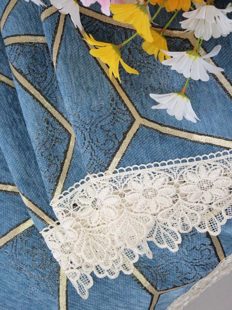 Luxury Sofa Cover for Living Room, Chenille Fabric, Geometric Pattern, Towel with Lace Hemline, Dustproof, Antiscratch Slipcover