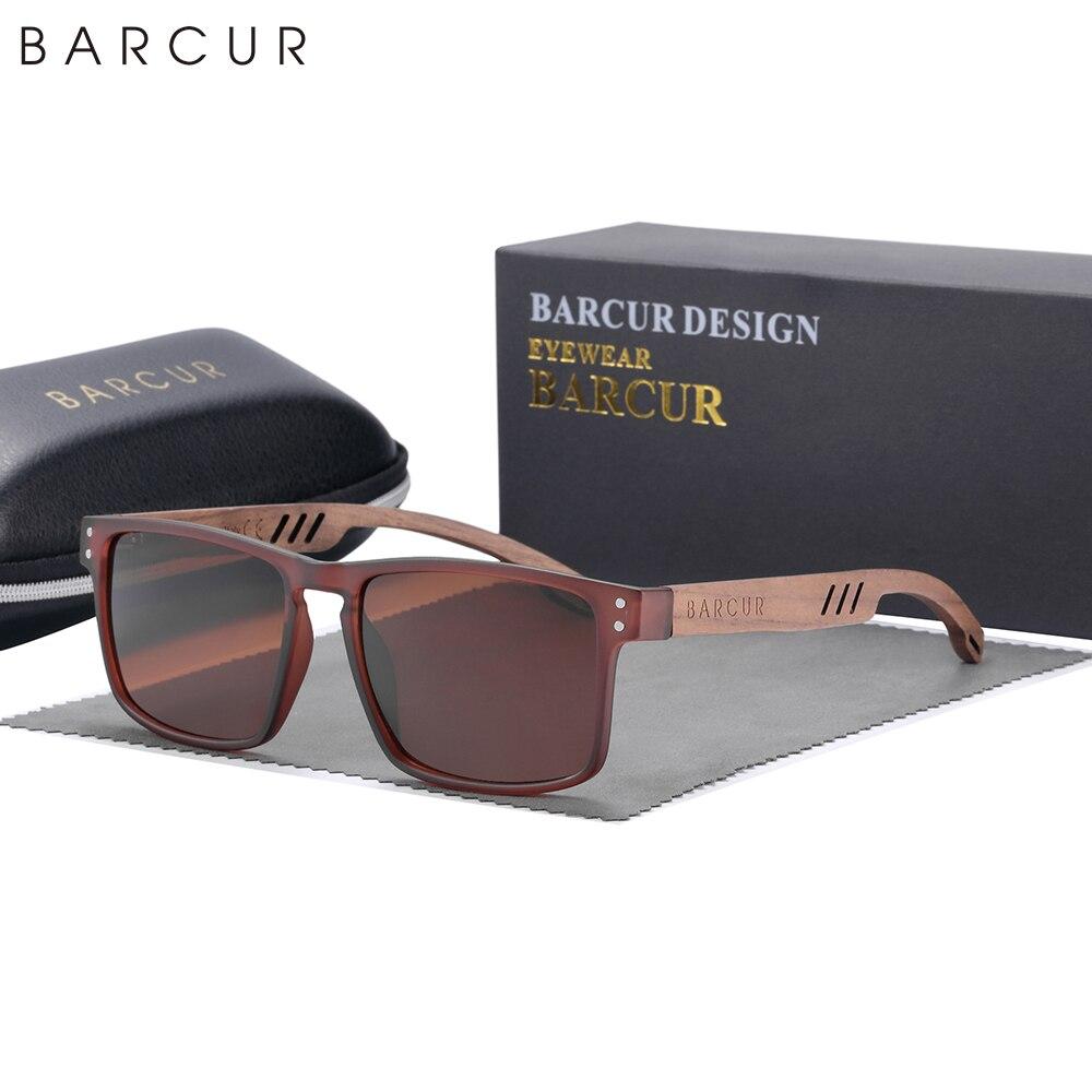 

BARCUR Original Design Natural Wood Sunglasses Polarized Business Sun Glasses for Men Eyewear Square Luxury Brand Eyewear коричневый