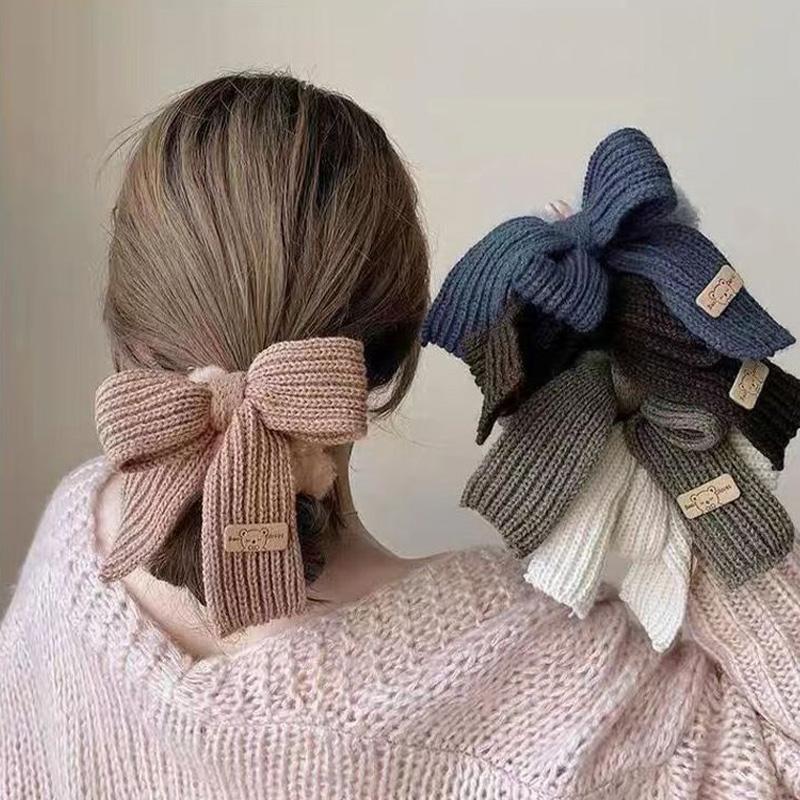 1pc Korean version of new large plush solid color yarn bow, Korean style girl hair loop, lazy style temperament, rubber band