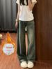 Women's American Retro Fleece-Lined Wide Leg Jeans - Autumn/Winter High Waist, Slimming, Loose Fit, Straight Leg Pants