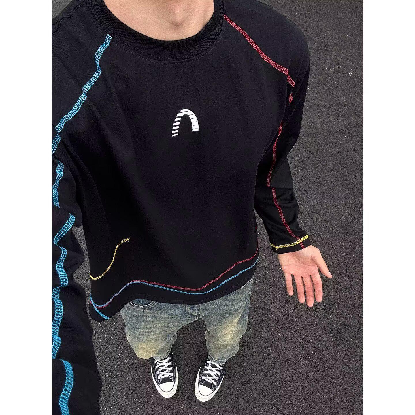 Men s Chic Hong Kong Style Contrast Stitching Long-Sleeve Hoodie 2XL