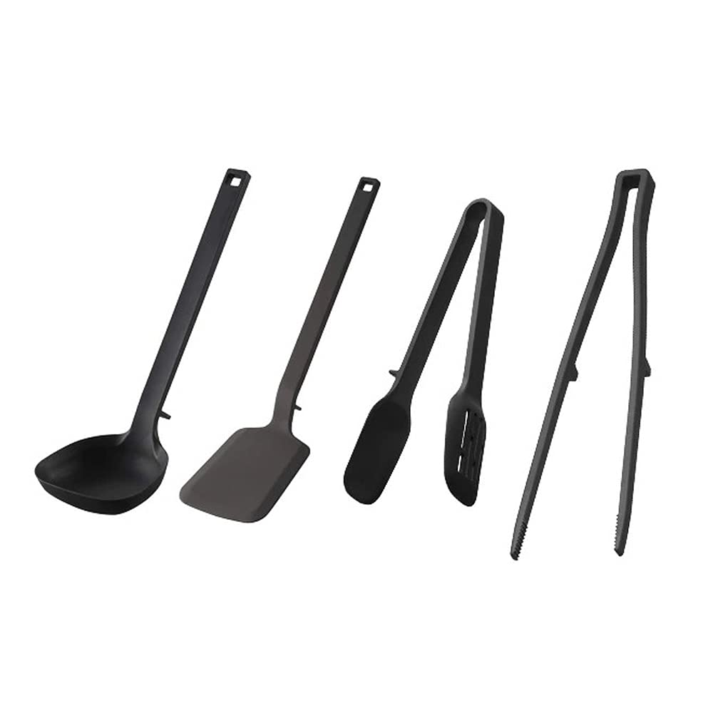 Yamazaki Silicone Tools 4-Piece Set: Ladle, Spatula, Spoon, Tongs, and Chopsticks, Tower Black, 5190, 5192, 5194, and 5196
