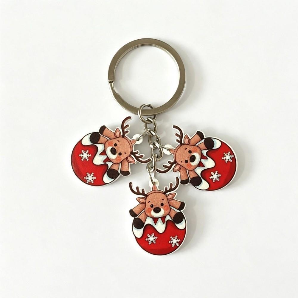 Cartoon Acrylic Christmas Keychain 2D Flat Mini Keyring Charm Bag Accessory Xmas Ornament Pendant Party Favor