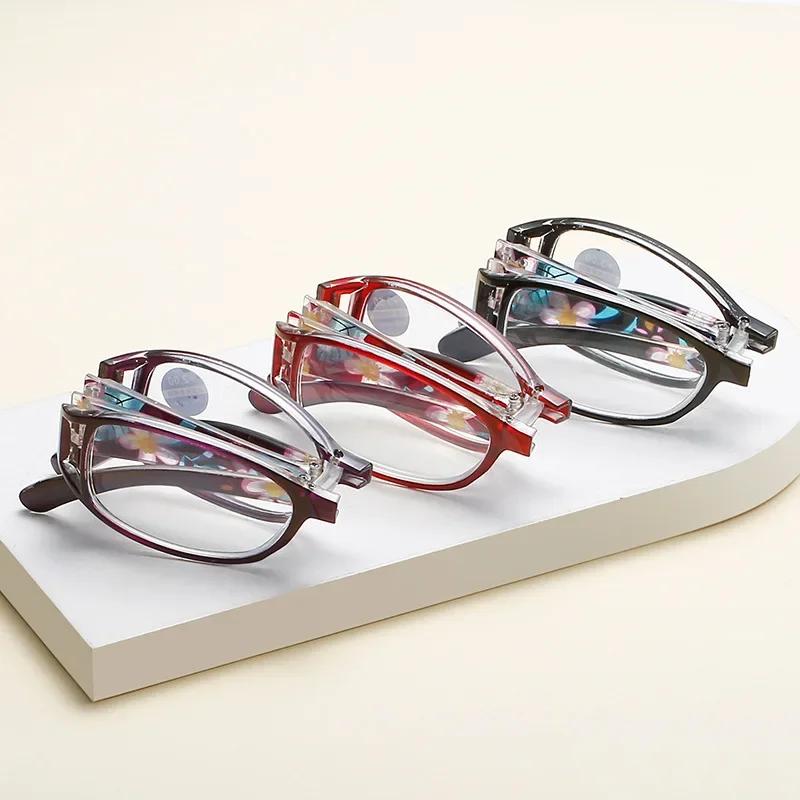 Womens Elegant Patterned Frame Foldable Reading Glasses Anti Blue Light Presbyopia Glasses New Fashion Portable