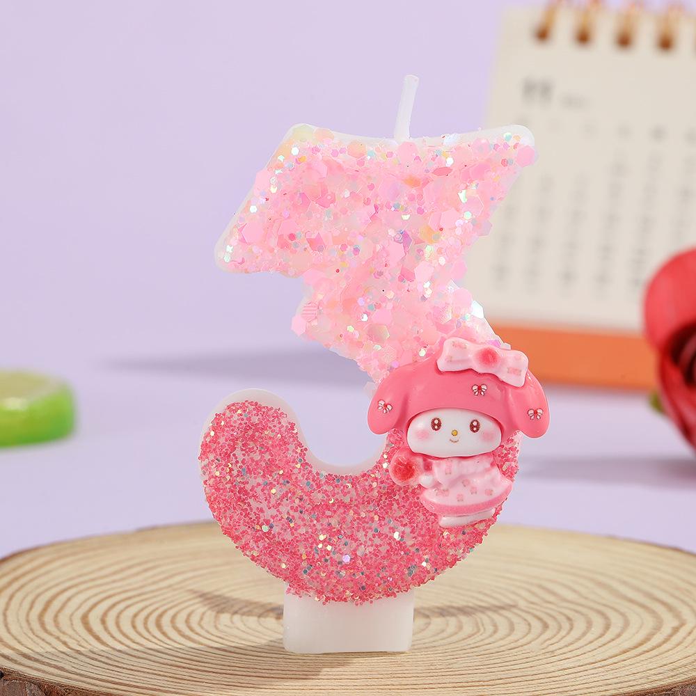 Pink Glitter Cartoon Number Birthday Cake Candles – Party Decoration
