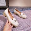 Women's 2026 New Style Black Leather Loafers - Soft Sole, Comfortable, Low-Cut Chunky Heel, Square Toe, Spring/Autumn.