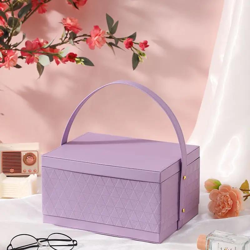 Light Luxury Square Gift Box Handheld PU Leather Candy Cosmetics Portable Box Simple and Modern Wedding Party Decoration Boxes