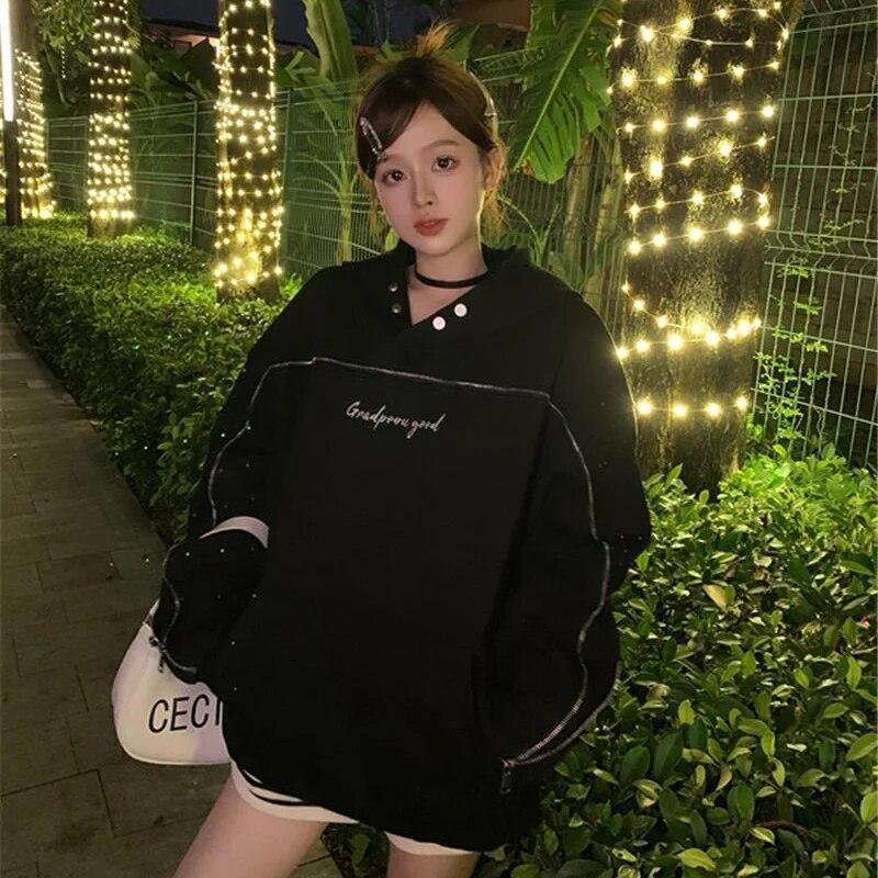 Women's Long-Sleeved Pullover Hooded Sweatshirt Autumn Winter Clothing 2023 American Loose Fashion Hoodles Zipper Embroidered