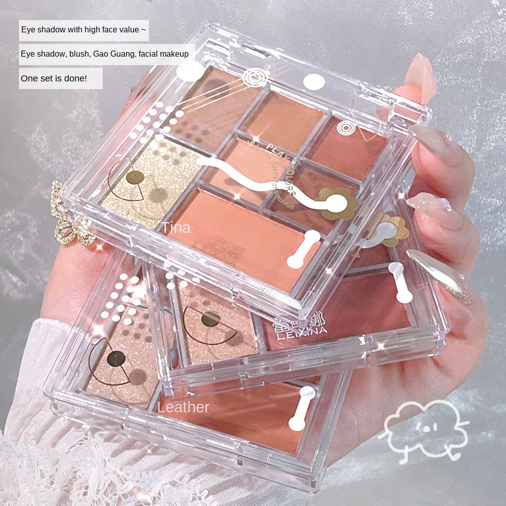 Transparente siebenfarbige Lidschatten-Palette, perlmatt, große, erdige Farbfixierung, All-in-One-Palette, Fixierpalette, Lidschatten-Palette