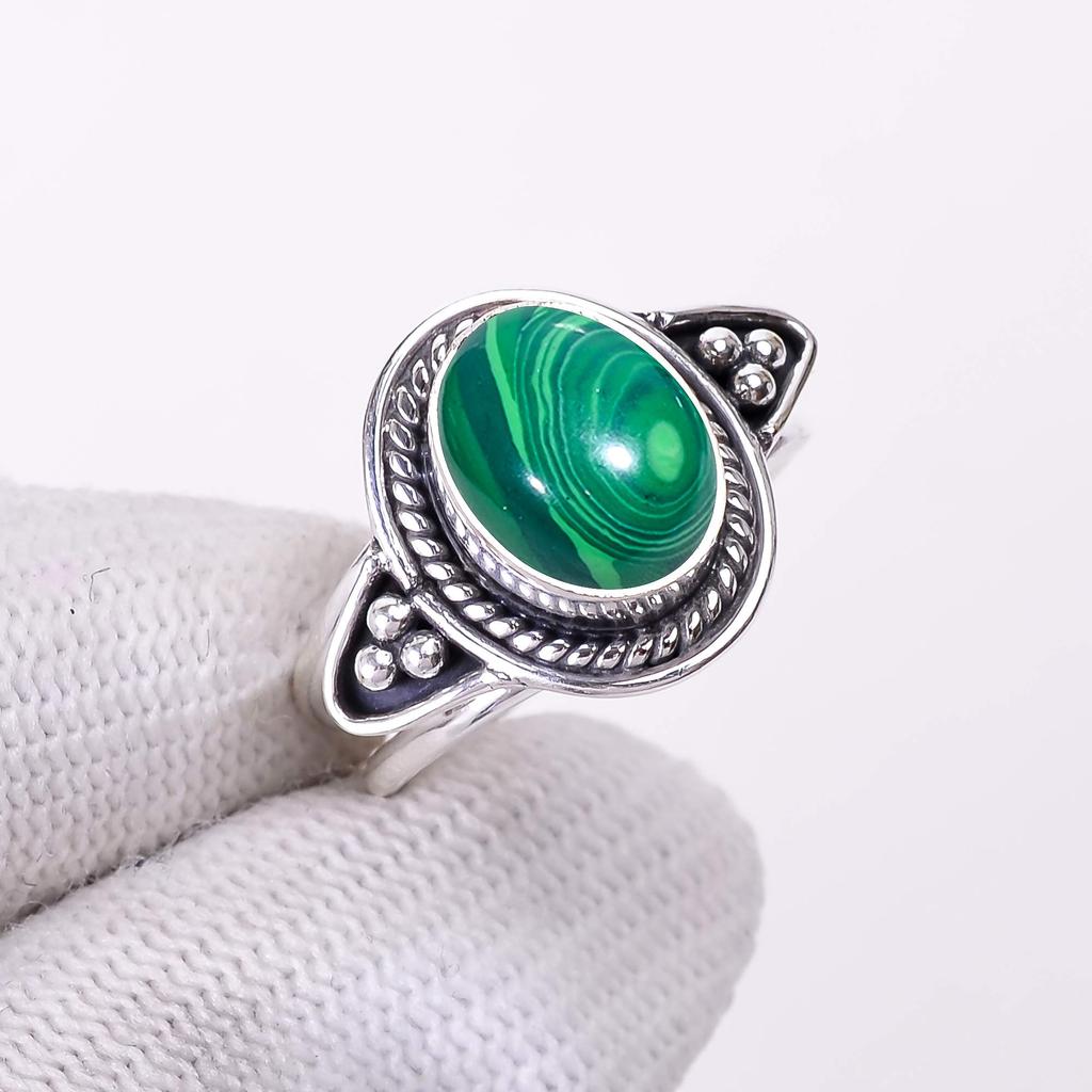 Malachite Designer Handmade Oxidised 925 Sterling Silver Ring V2925, Green Ring, Oval Ring, Valentin's Day Gift, Gift For Her, Birthday Gift, Handmade