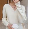 Elegant V-Neck Knit Sweater: Women’s Loose, Casual Long-Sleeve for Autumn/Winter