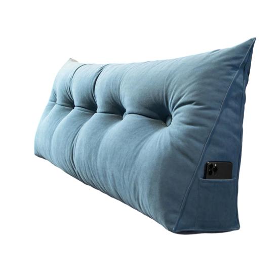 Headboard Triangular Pillow Headboard Wedge Cushion with Removable Cover Daybed Bolster Pillow with Side Pocket for Bed Reading Working
