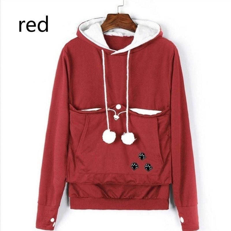 

Пуловер-кенгуру с держателем для домашних животных, свитер, толстовки с кошачьими ушками и длинными рукавами, мяу, пешеходное мяу, планета, свитшот с большим карманом для пары XXXXL красный