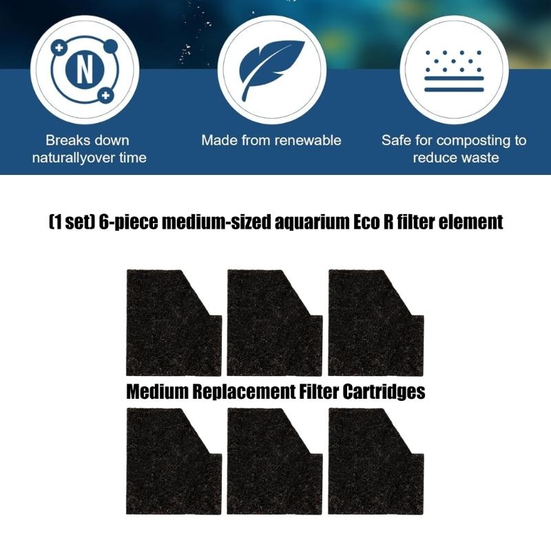 6Pieces Medium Fishtanks Filter Replacement Cartridges Sponge Pad For EcoRenew Aquariums with SmartClean Technology