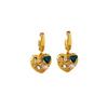 Elegant Heart Stud Earrings With Zircon Accents Irregular Green Design Lightweight Luxury Ear Jewelry Women