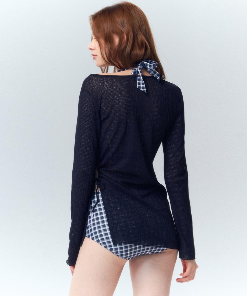 Kolallikeu Air Circle Hole Shirring Cover-Up Navy