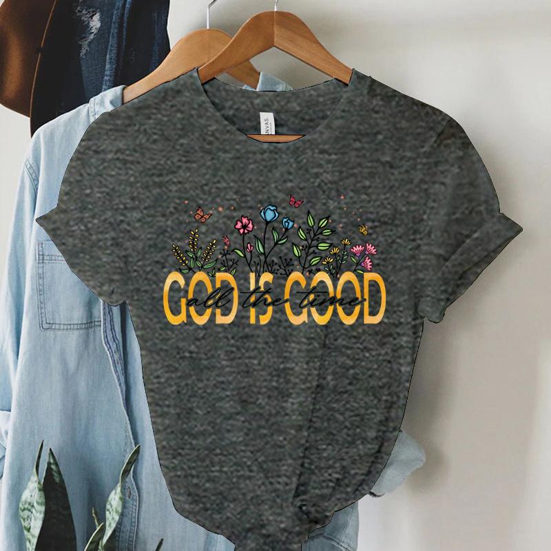 God Is Good All The Time Graphic T Shirt Women Vintage Boho Religious Christian TShirts Retro Aesthetic Jesus Tshirts Faith Top