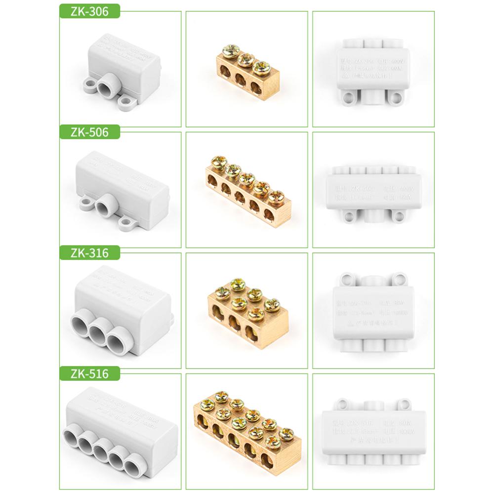 1 stk Høyeffekt Ledningskontakt Skrue Koblingsklemme 1 inn flere ut Kabelskjøting 60A/400V 1-6mm2  80A/1000V 2.5-16mm2