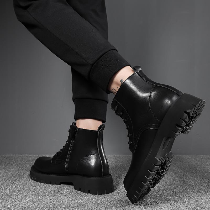 Fashion mens casual platform boots black genuine leather shoes cowboy autumn winter boot business office dress chunky ankle botas hombre