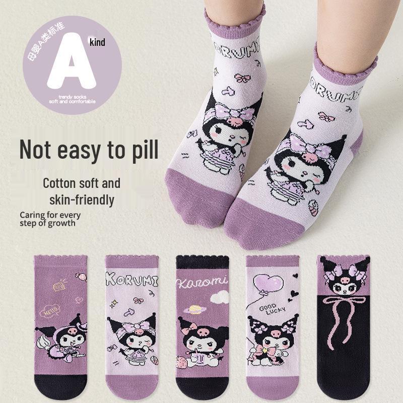 My Melody Girls' Cute Cartoon Mid-Calf Cotton Socks - Thin for Autumn & Winter