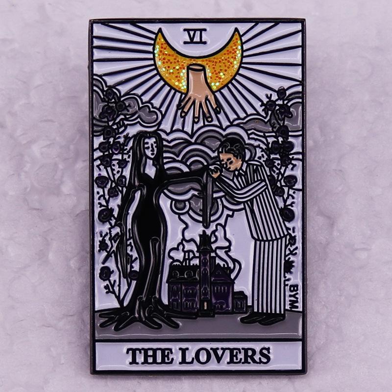 

Addams Family Tarot Card Lovers Brooch: Gomez & Morticia Pin from Animated Movie