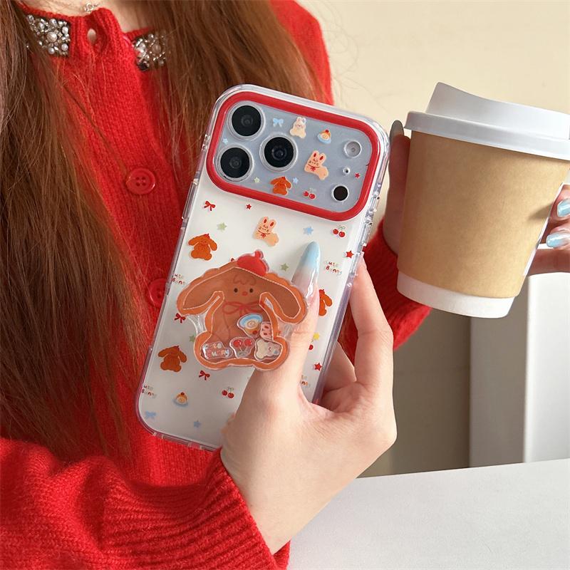 Kawaii Gingerbread Dog 3D Pop Stand Clear Phone Case For iPhone 15 16 17 Pro Max INS Cute Shockproof Protective Cover
