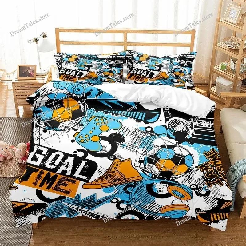 Graffiti Duvet Cover Set Cute Hip Hop Style Polyester Comforter Cover with Pillowcase Queen Full Size for Kid Teen Bedding Set
