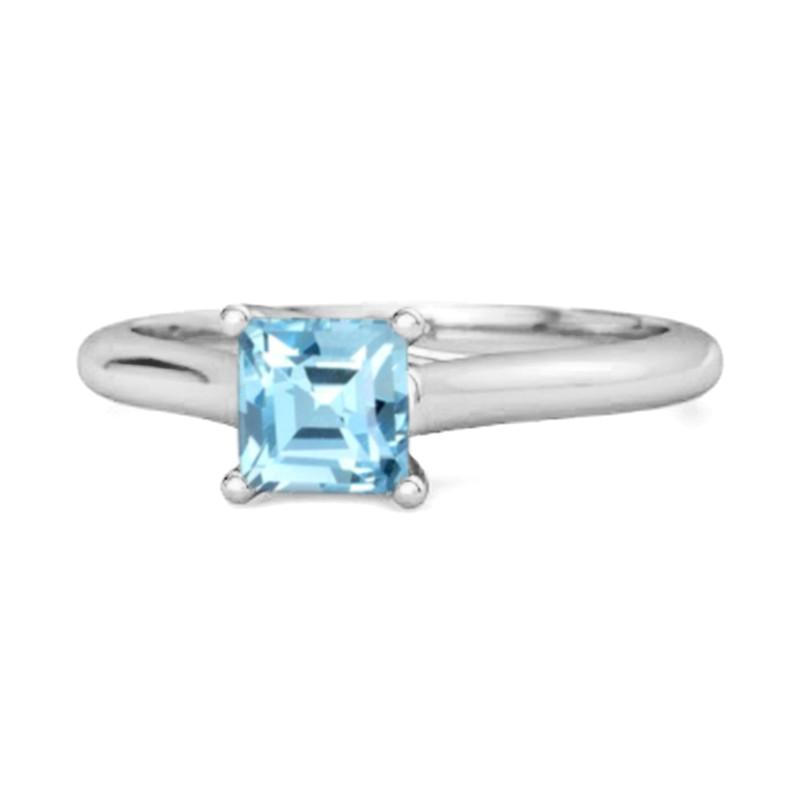 Solitaire Square Cut Blue Topaz 925 Sterling Silver Promise Ring 9