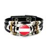 Factory National Country Flag Design Bracelet Crystal Bead Snap Button Sports National Team Jewelry Gift Leather Wrap Bracelet