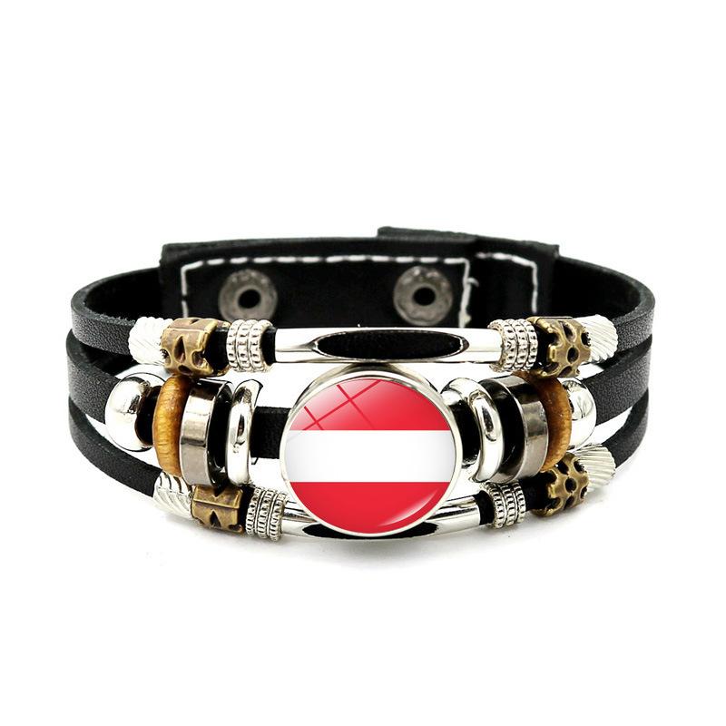 Factory National Country Flag Design Bracelet Crystal Bead Snap Button Sports National Team Jewelry Gift Leather Wrap Bracelet