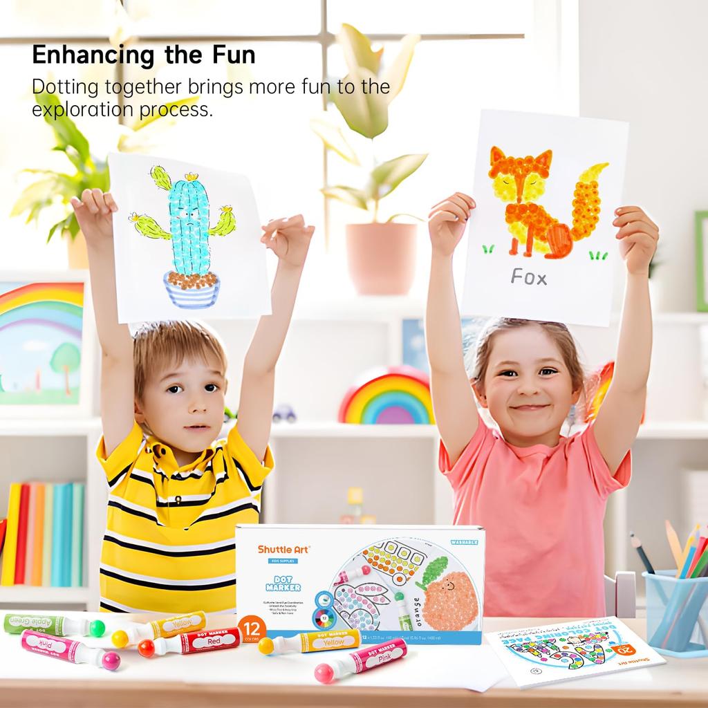 Shuttle Art Dot Marker 12 Color for Washable Color Includes Coloring Drawing Easy To Gift Pens, Set, 40ml, Water-Based, Washable, Kids, Pens, Book,